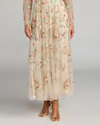 Mac Duggal Beige Floral Embellished Long Sleeve Midi Dress #94336 