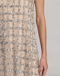 Mac Duggal #94338 silver nude mock neck detail