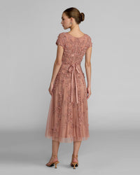 Green Floral Embellished Cap Sleeve Midi Dress - Rosewood