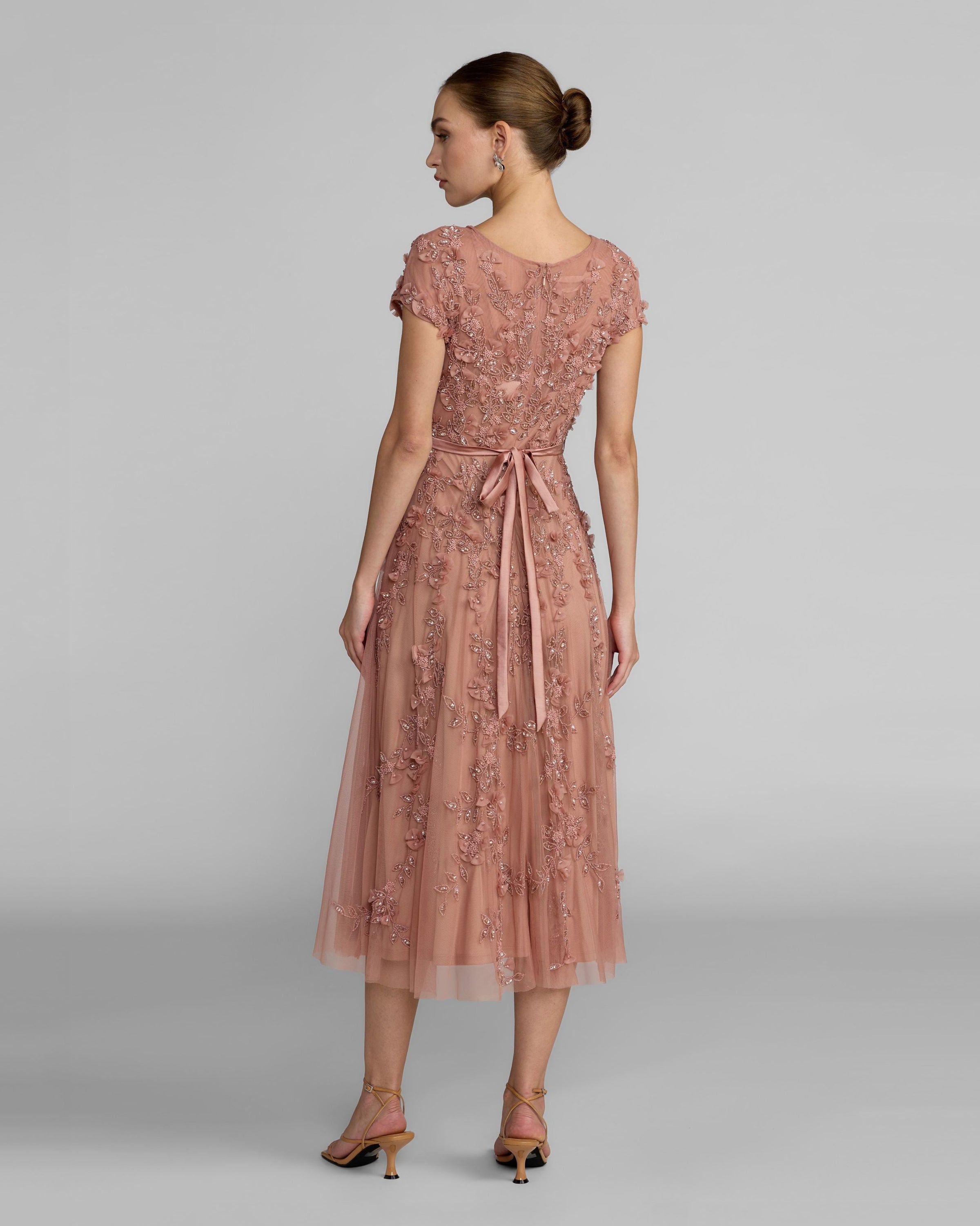 Green Floral Embellished Cap Sleeve Midi Dress - Rosewood