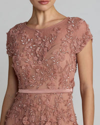 Pink Floral Embellished Cap Sleeve Midi Dress - Rosewood