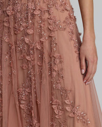 Pink Floral Embellished Cap Sleeve Midi Dress - Rosewood Close up