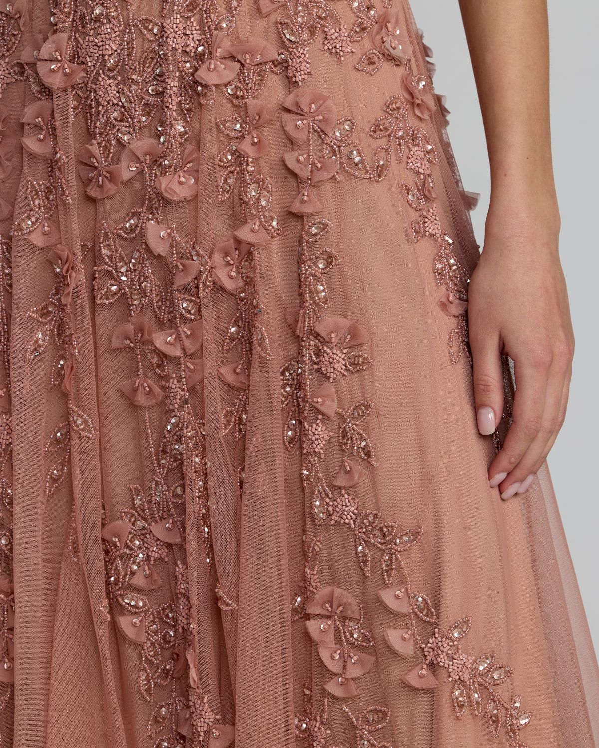 Pink Floral Embellished Cap Sleeve Midi Dress - Rosewood Close up