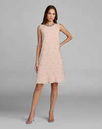 Mac Duggal 94354 blush multi beaded georgette sleeveless trapeze mini dress - front view