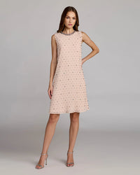Blush Multi Beaded Georgette Sleeveless Trapeze Mini Dress