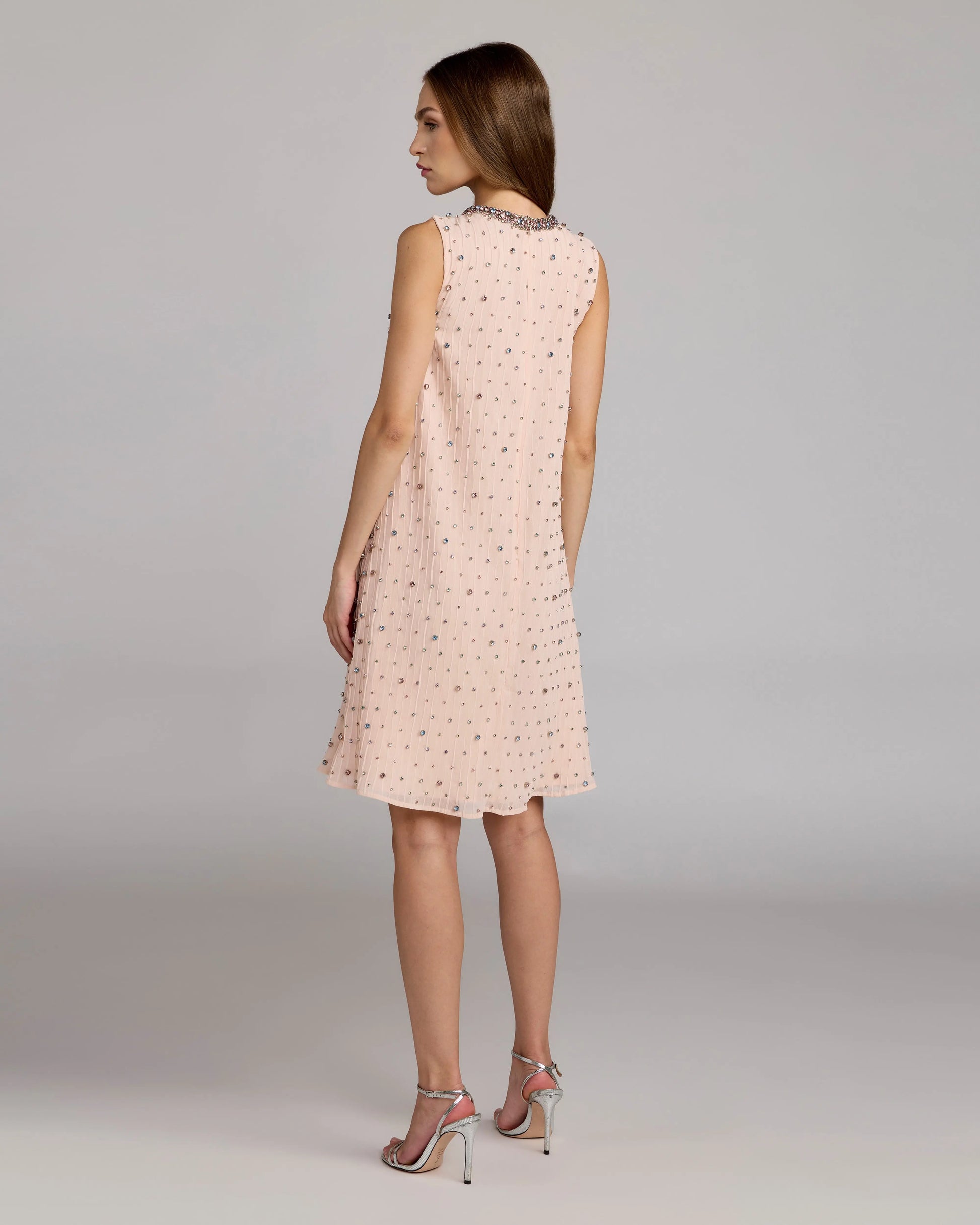 Blush Multi Beaded Georgette Sleeveless Trapeze Mini Dress