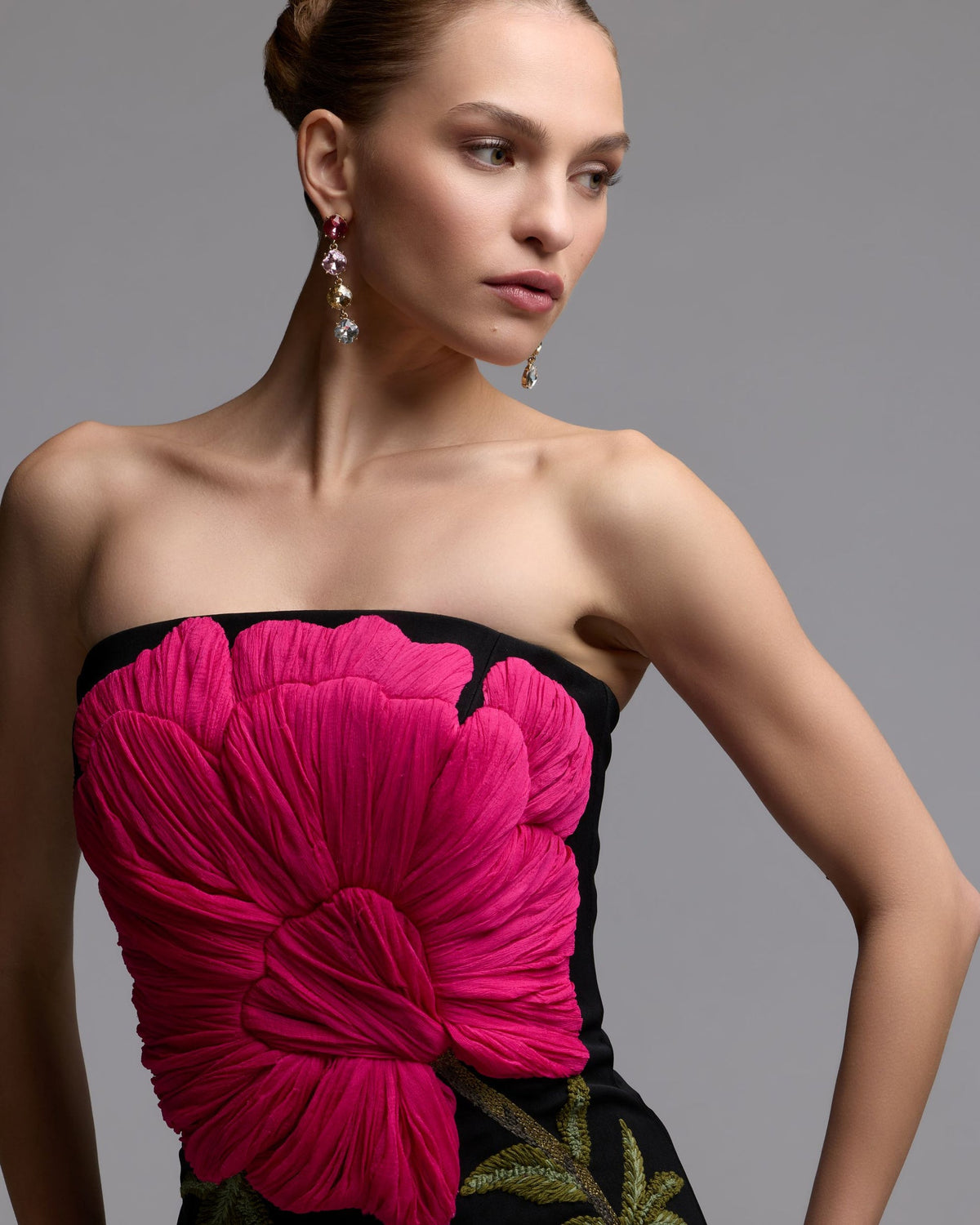 Formal-black-dress-with-red-and-pink-3D-flower-appliqués-94359
