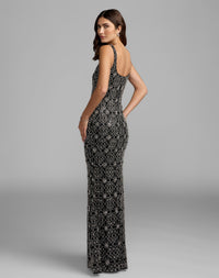 Mac Duggal #94388 black silver sleeveless embellished column gown