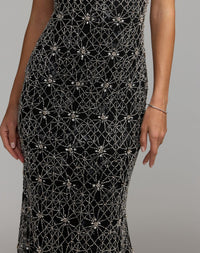 Mac Duggal #94388 black silver sleeveless embellished column gown