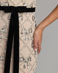 Mac Duggal #94390 velvet bow waistband detail