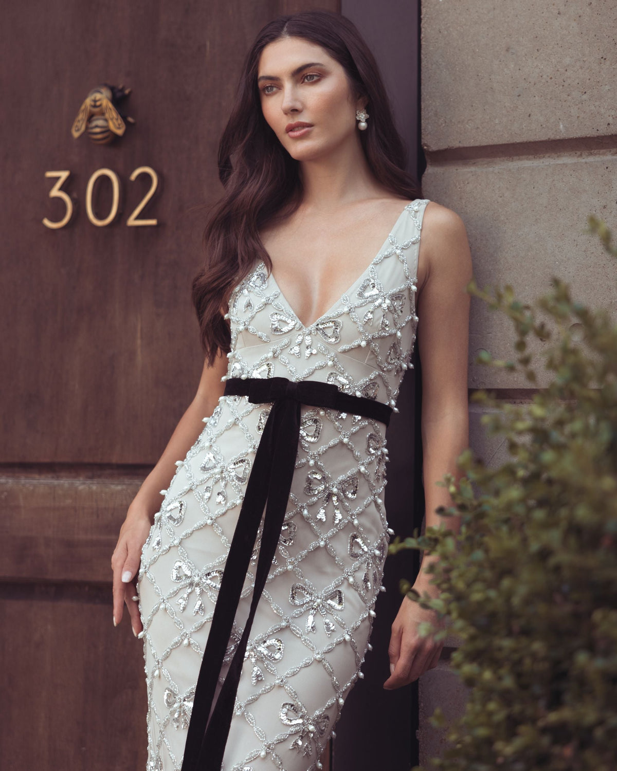 Mac Duggal #94390 nude silver gown for black tie events
