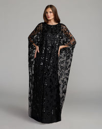 Mac Duggal #9441 black sequin embellished kaftan gown with cape sleeves