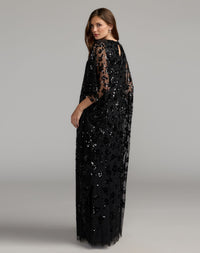 Mac Duggal #9441 black sequin kaftan gown back view with keyhole