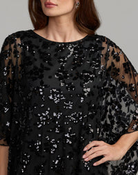 Mac Duggal #9441 black kaftan gown floral sequin detail