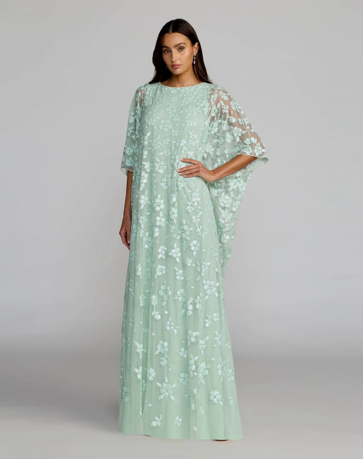 Sequin Embellished High Neck Kaftan Gown