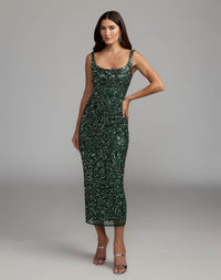 Mac Duggal #94441 Emerald sequin sleeveless midi dress