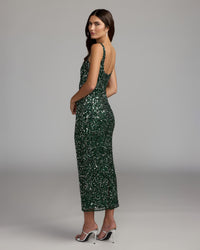 Mac Duggal #94441 Emerald sequin sleeveless midi dress