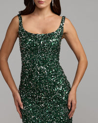 Mac Duggal #94441 Emerald sequin sleeveless midi dress