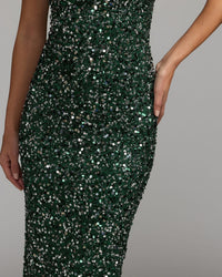 Mac Duggal #94441 Emerald sequin sleeveless midi dress