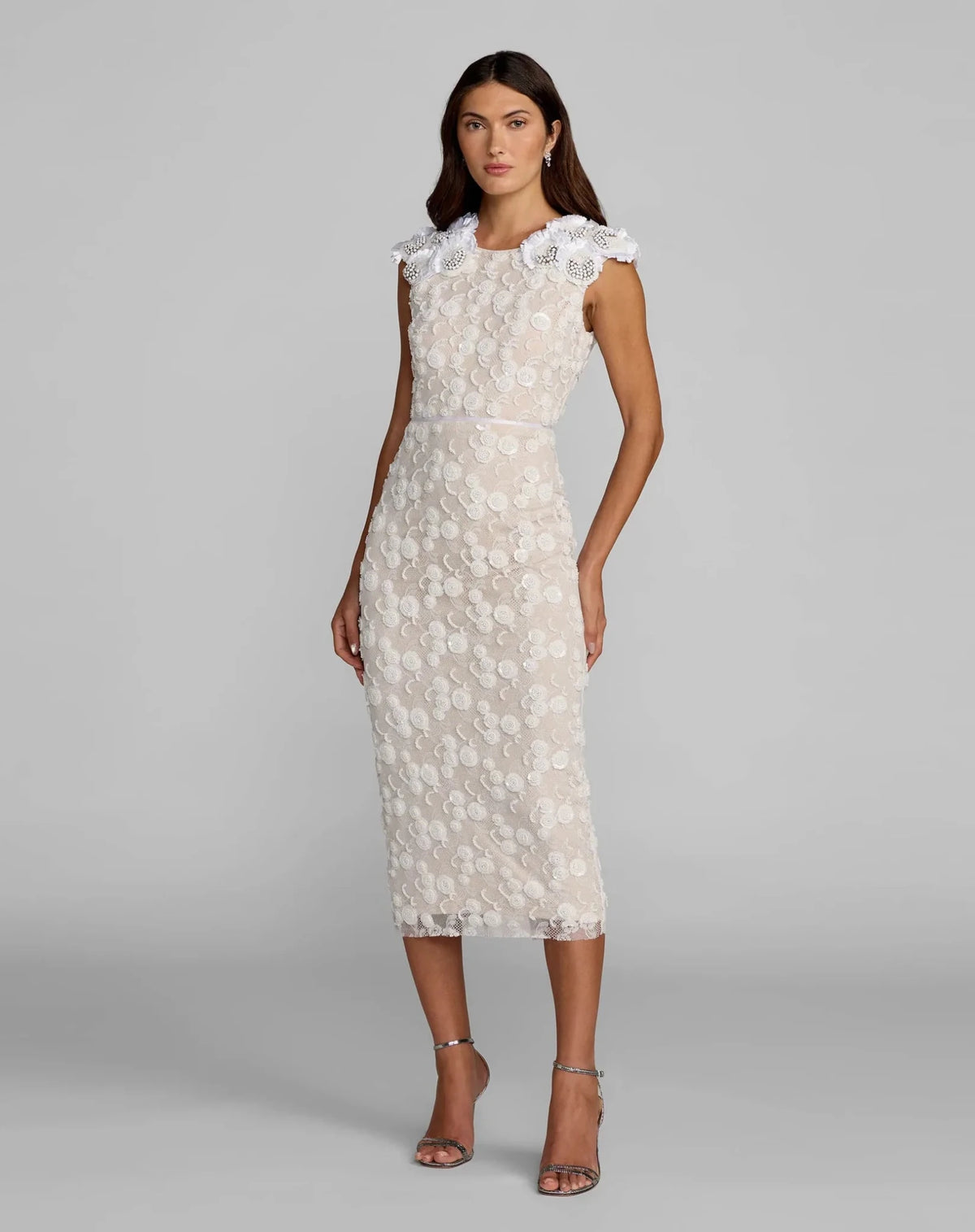 Lace Midi Dress With 3D Floral Appliqués