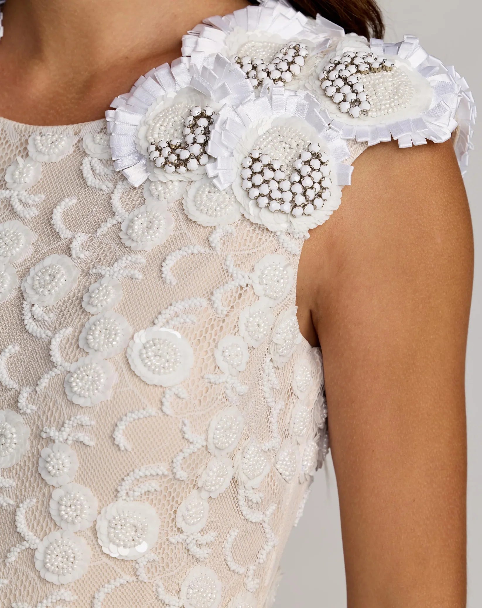 Lace Midi Dress With 3D Floral Appliqués