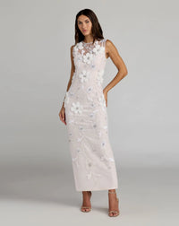 Mac Duggal White Sleeveless Embellished Lace Column Dress #9465