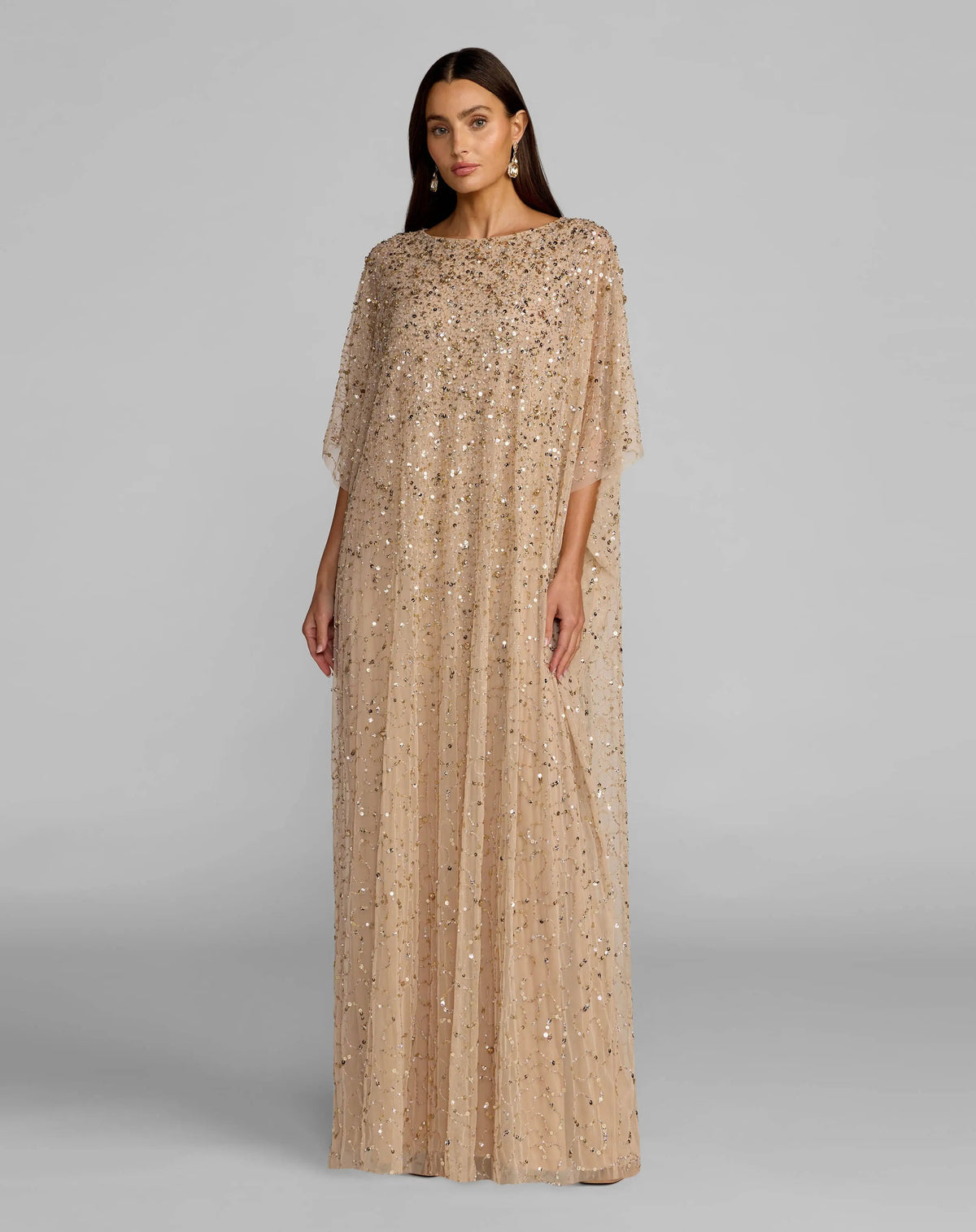 Mac Duggal #9475 Sequin Embellished Caftan Gown Gold