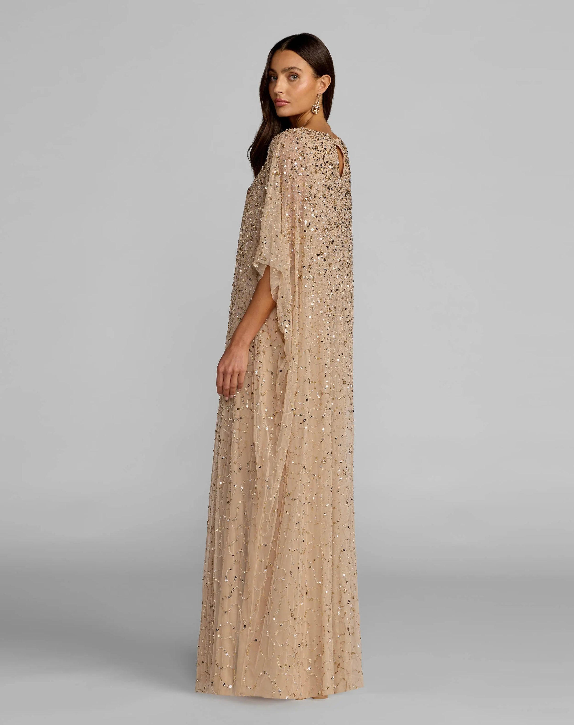 Sequin Embellished Caftan Gown - Gold