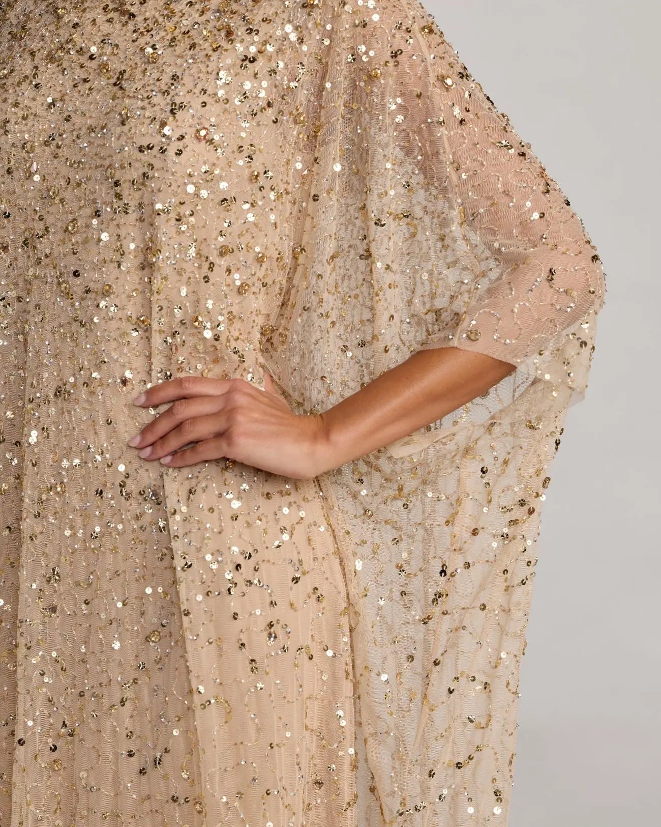 Sequin Embellished Caftan Gown - Gold