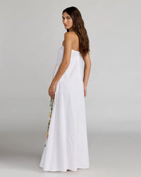 Mac Duggal 9498 White Multi strapless floral embroidered linen gown - back