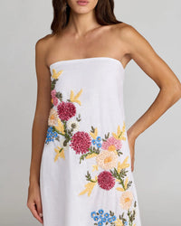 Mac Duggal 9498 White Multi strapless floral embroidered linen gown - detail