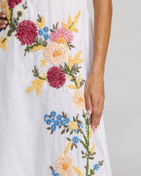 Mac Duggal 9498 White Multi strapless floral embroidered linen gown - close-up