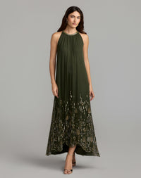 Mac Duggal #9529 antique green embellished scallop hem trapeze dress