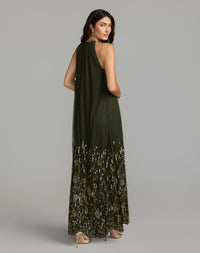 Mac Duggal #9529 antique green trapeze dress back view