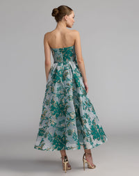 Mac Duggal Strapless Brocade Midi Dress with Pockets #20716 Teal back view
