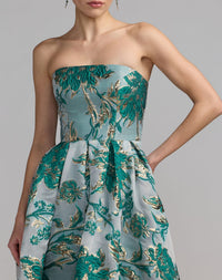 Mac Duggal Strapless Brocade Midi Dress with Pockets #20716 Teal