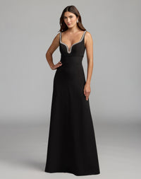 Mac Duggal #27633 black crepe a-line gown with rhinestone trim