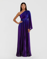 Mac Duggal #49903 Pleated Charmeuse One Shoulder Ombre Violet Ombre