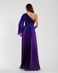 Pleated Charmeuse One Shoulder Ombre Gown - Violet Ombre