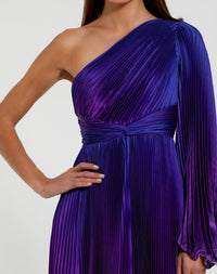 Pleated Charmeuse One Shoulder Ombre Gown - Violet Ombre