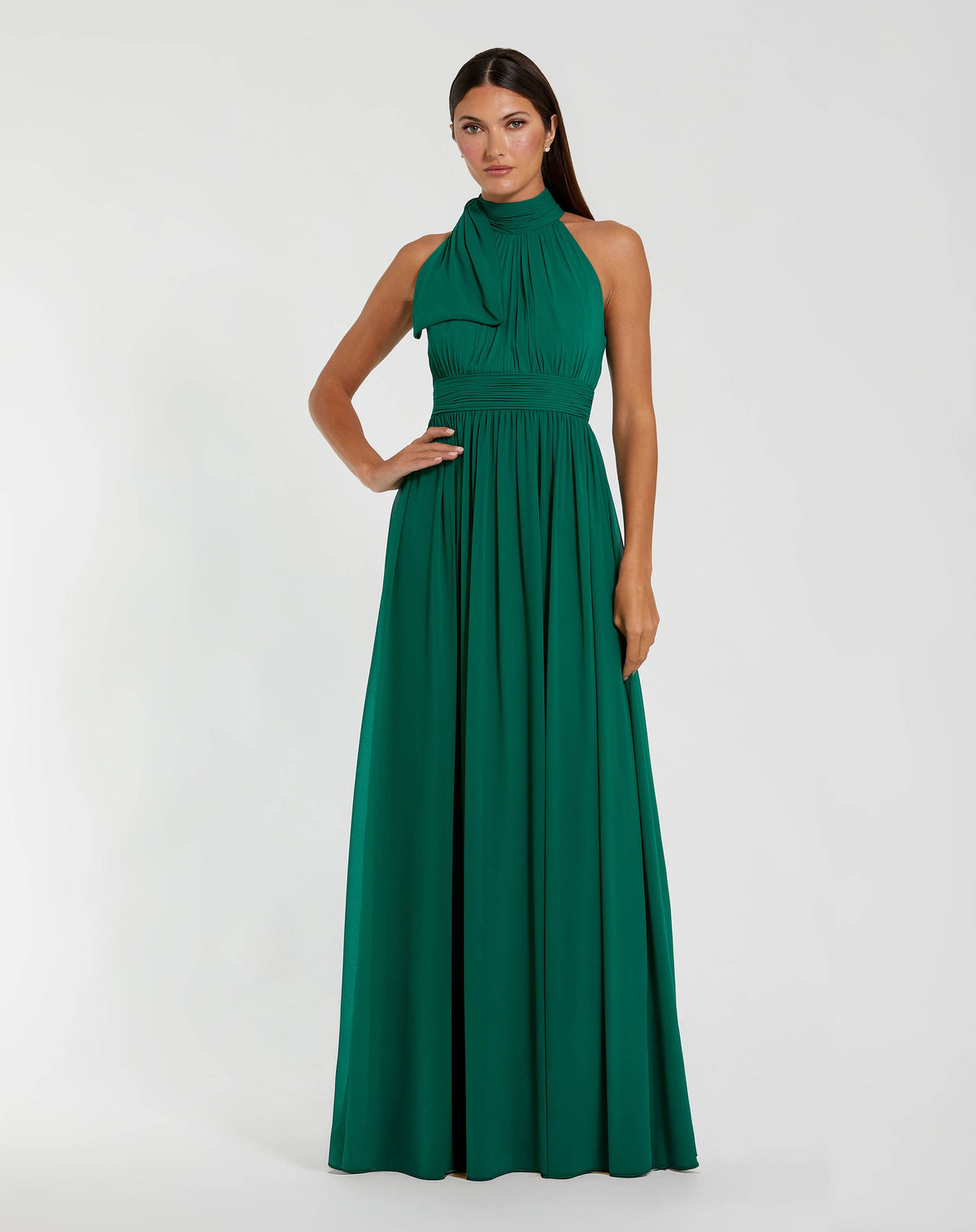 Mac Duggal #55035 A-Line Gown with High Neckline Deep Emerald