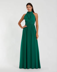 Mac Duggal #55035 A-Line Gown with High Neckline Deep Emerald