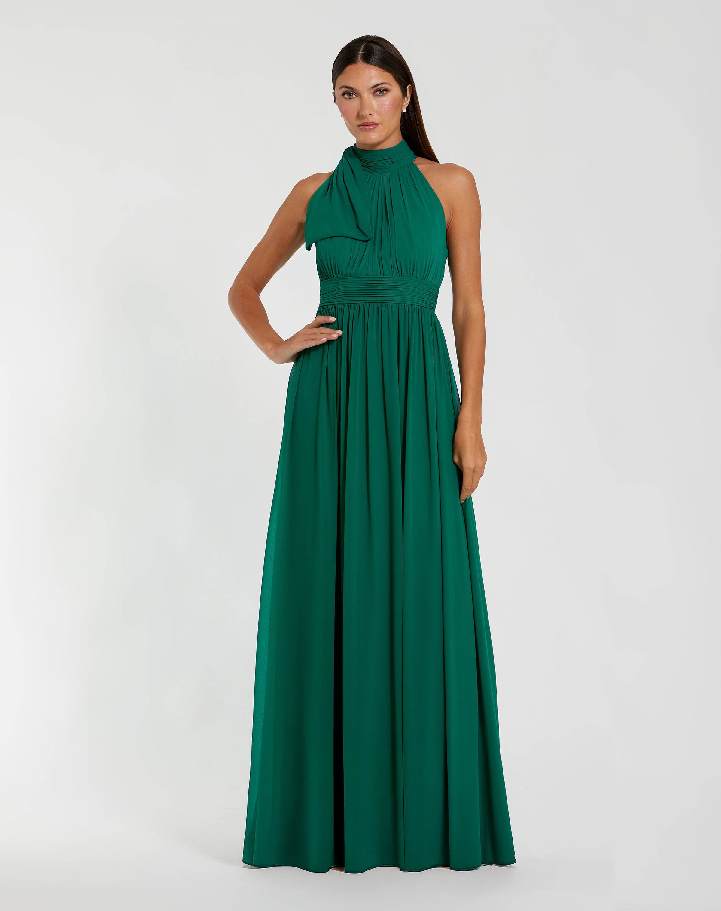 Mac Duggal #55035 A-Line Gown with High Neckline Deep Emerald