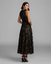 Mac Duggal #69192 black nude floral embroidered high neck midi dress back view