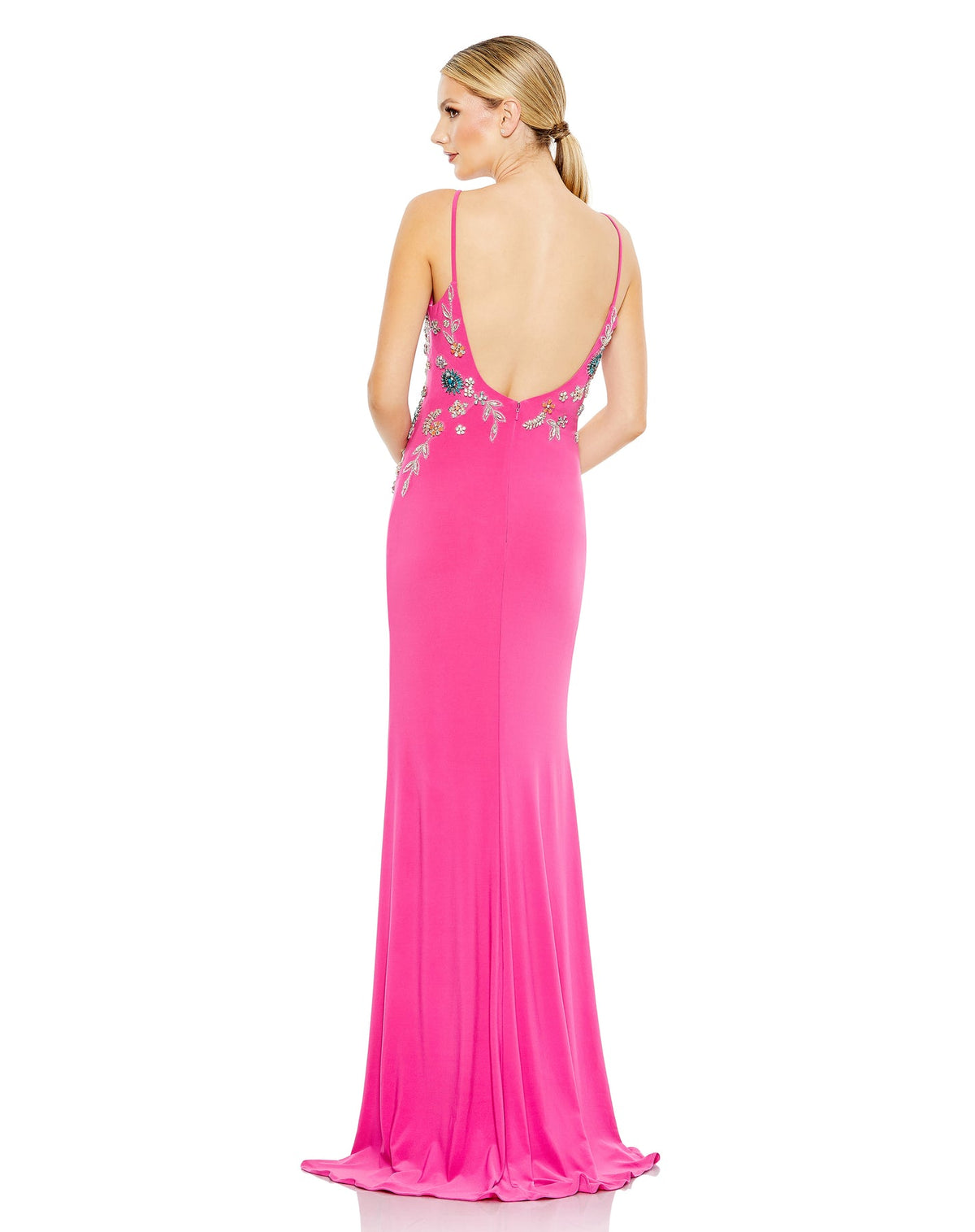Mac Duggal, Multi Colour Beaded Floral Cami Gown - Candy Pink  | Shop Prom Dresses, Wedding Guest Dresses, and Black Tie Evening Gowns Online at SHAIDE!  BACK