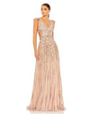 Mac Duggal, Kate Middleton Sequin cap sleeve cut out gown - Apricot) | Women's Evening Gowns Online at SHAIDE!