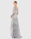 Floral Embroidered Illusion Long Sleeve Gown - Sterling