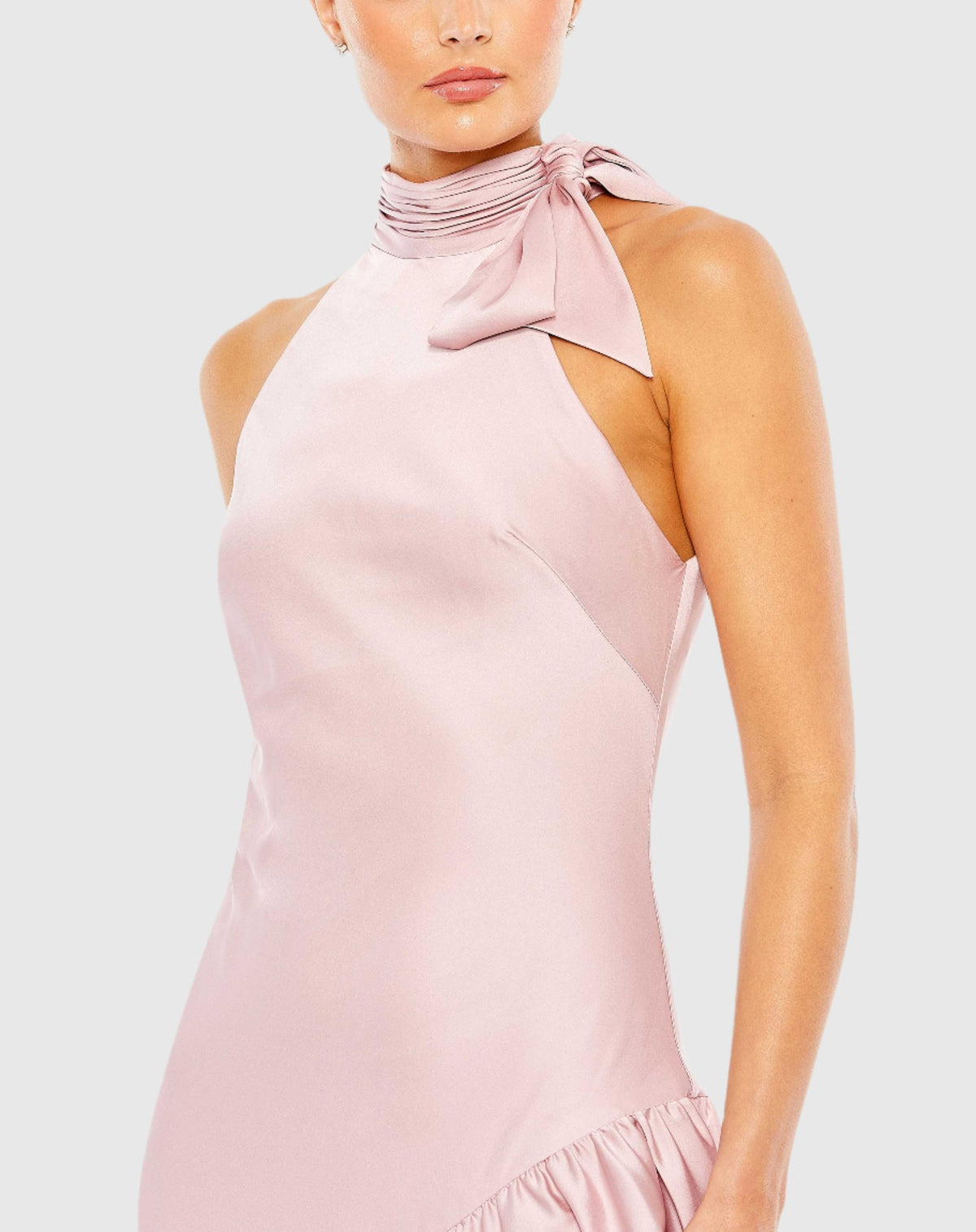 Halter Neck Ruffled Asymmetrical Dress - Rose