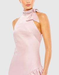 Halter Neck Ruffled Asymmetrical Dress - Rose