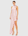 Mac Duggal #A68324 Halter Neck Ruffled Asymmetrical Gown, Rose